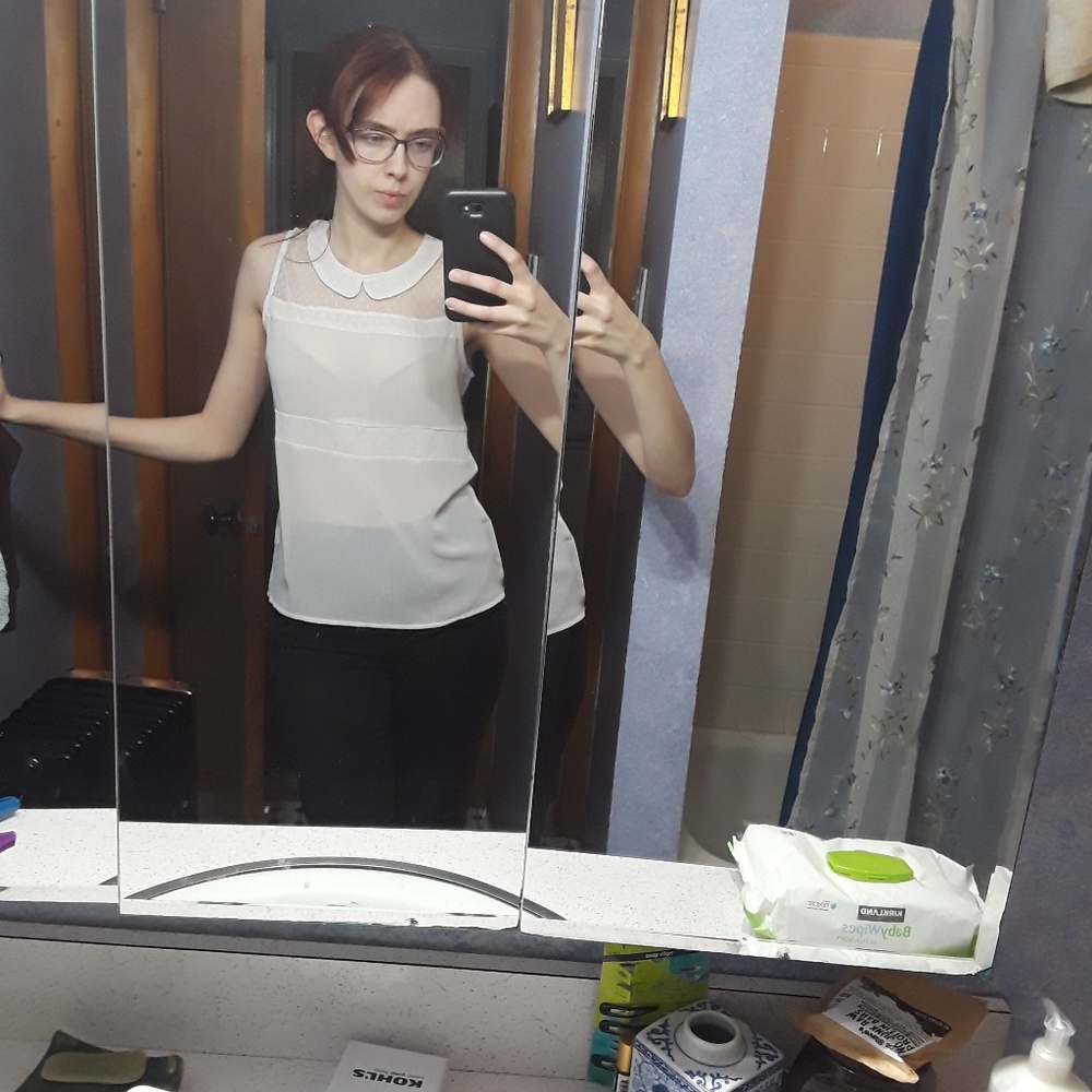 Sheer white peter pan collar top